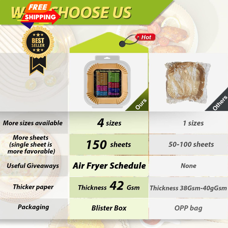 Air Fryer Liners 10 Inch, Square Airfryer Square-10inch-150pcs, wood color gallery