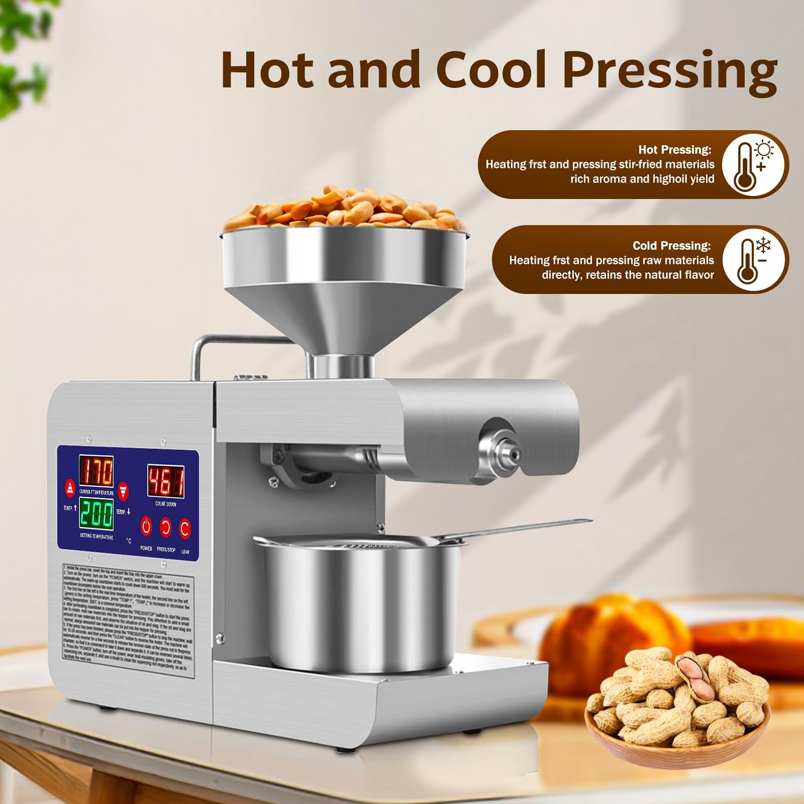 Oil Press Machine, 110V Home Commercial Automatic Oil Press Extractor, Steel ... gallery