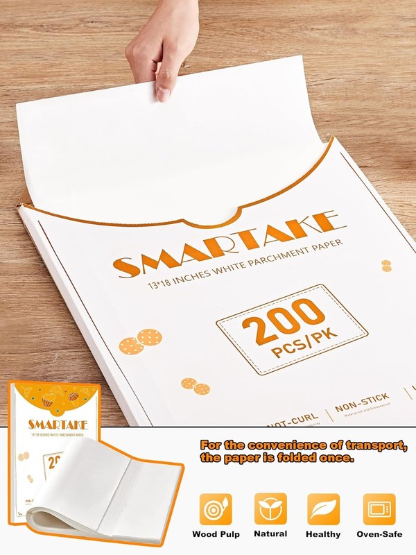 SMARTAKE 200 Pcs Parchment Paper Baking Sheets, 13" x 18"-200 Pcs, White gallery