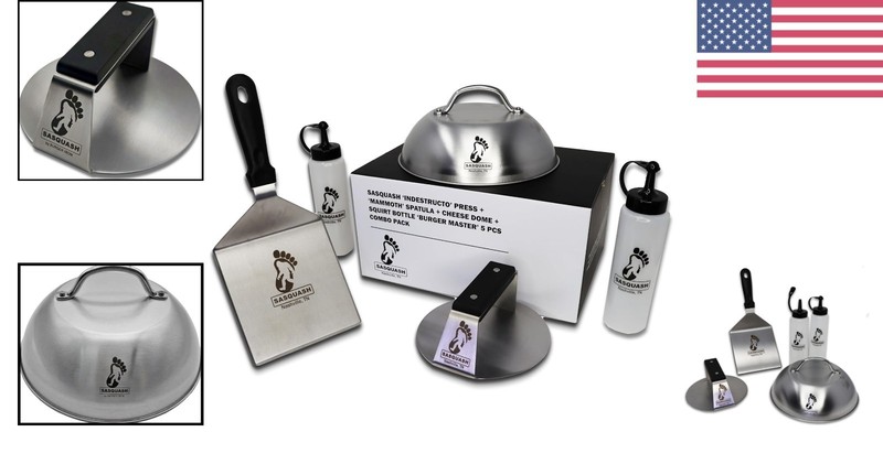 5 Piece Smash Burger Set with 6 Inch Press, Spatula, Dome & Squirt Bottles gallery