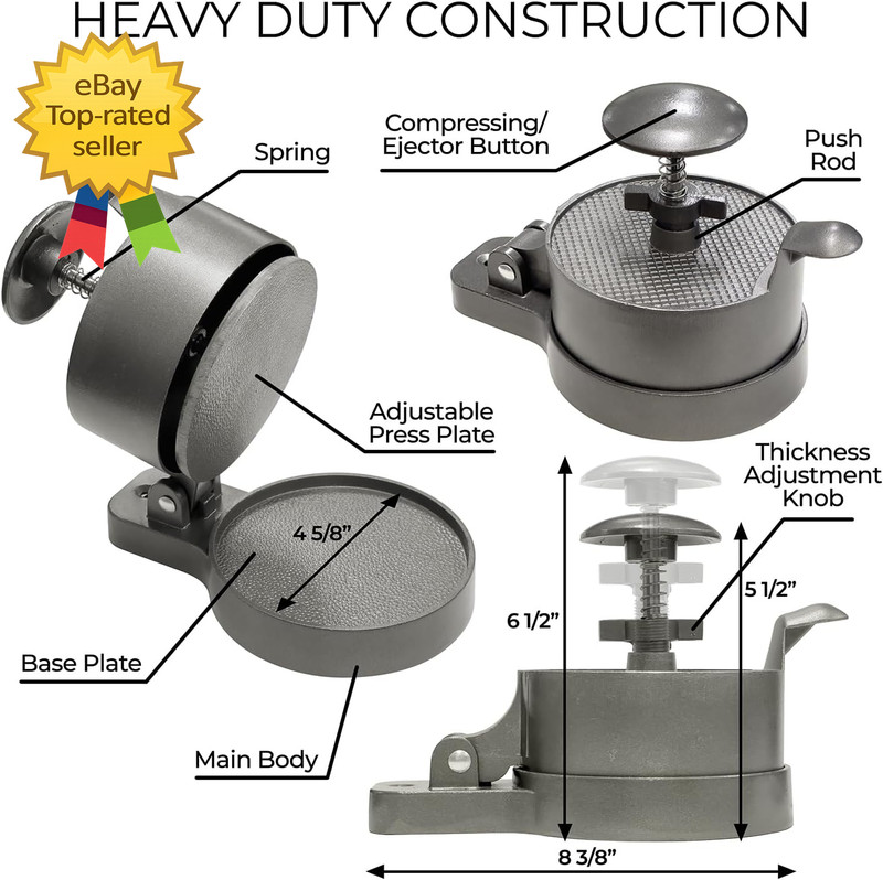 Burger Press Patty Maker Adjustable Thickness (1/4 Lb to 3/4 Lb) with Ejector gallery