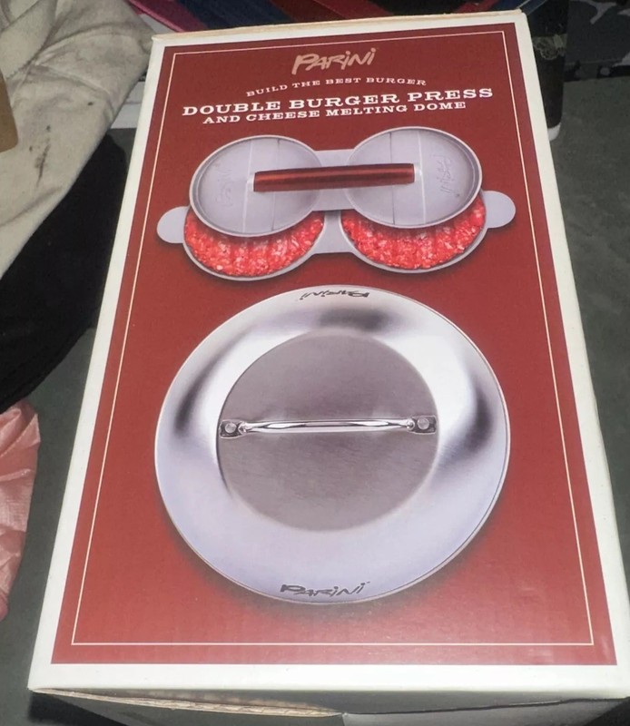 Parini Double Non-Stick Burger Press & Cheese Melting Dome 8.75" NIB. +2 Tools. gallery