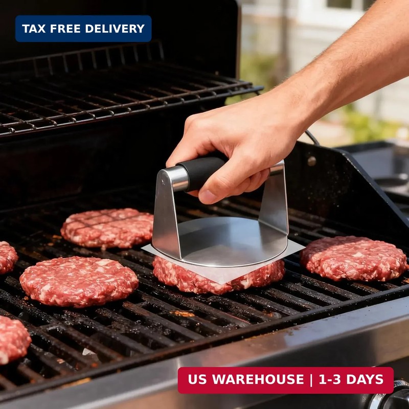 Flattened Burger Press Smash Kit, Includes Stainless Steel Smasher Plate Grill S gallery