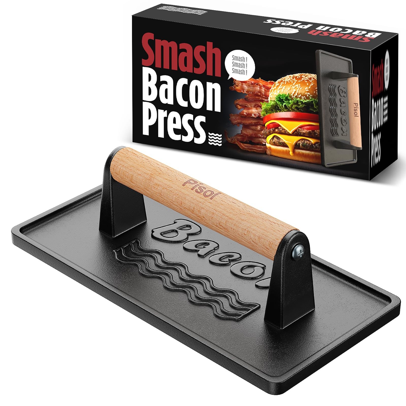 Bacon Press Smash Burger Pre-Seasoned Cast Iron Hamburger 2 lb Heavy-Duty Grill gallery