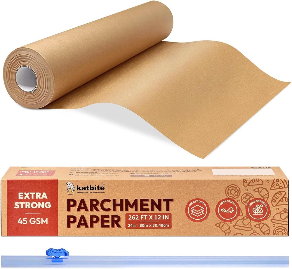 Unbleached Parchment Paper Roll for Baking 12in x 12 in x 262 ft, Brown