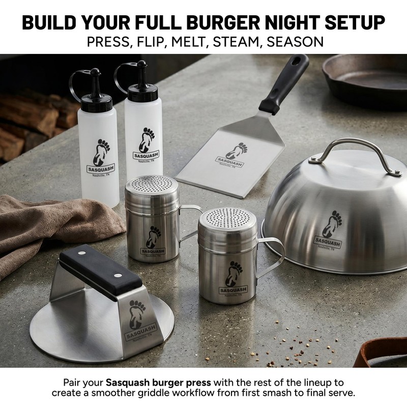 Sasquash Smash Burger Press, Heavy Duty Welded Meat Press Round, 6 Inch Stain... gallery