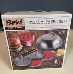Parini Double Non-Stick Burger Press & Cheese Melting Dome 8.75″ NIB