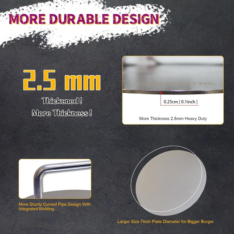 Smash Burger Press,7 Inch Stainless Steel Hamburger Press,2.5mm Thick Heavy gallery