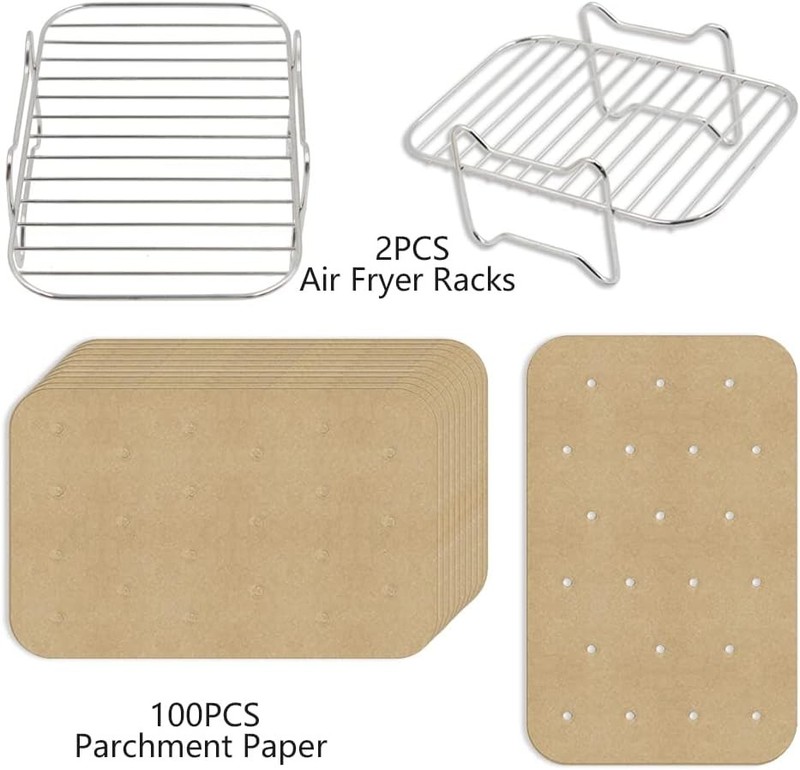 2pcs Air Fryer Rack Set with 100pcs 1, 2xRacks + 100xParchment Paper gallery