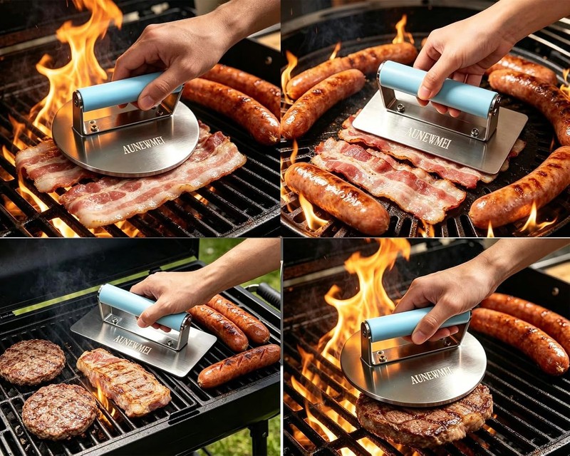 6" Stainless Steel Burger Press Heavy Duty Bacon & Grill Press Round Smasher gallery