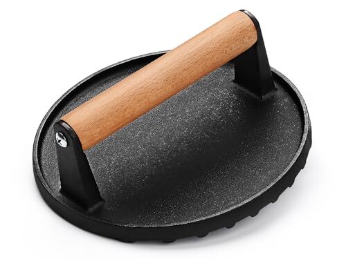 6.9 Inch Round Burger Press with Wood Handle for Griddle Bacon Press Meat Steak gallery