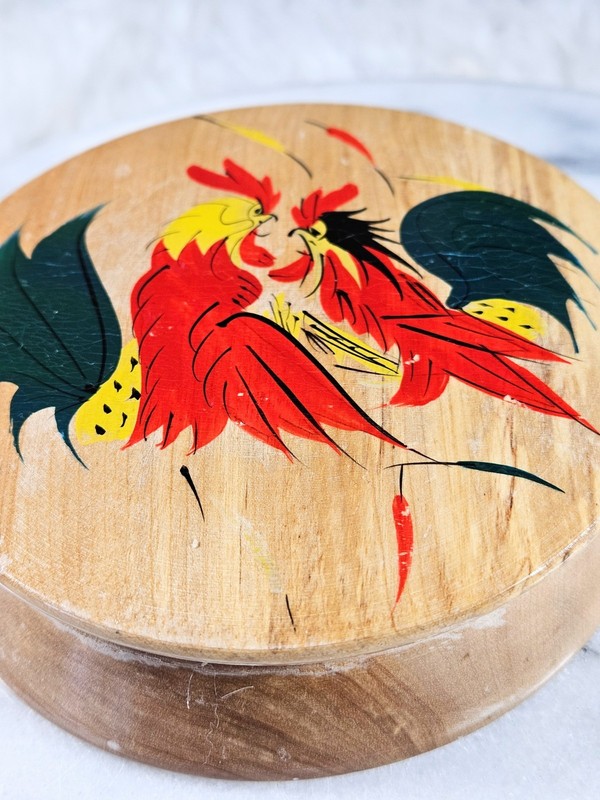 Vintage Westwood Products Wooden Hamburger Press Hand Painted Rooster Folk Art gallery