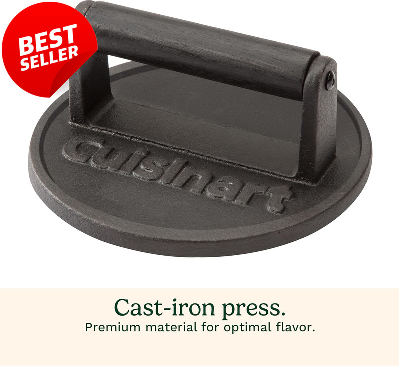 Cast Iron Burger Press 6.5in Round Flat Edge Smash Burger Grill Tool - US gallery