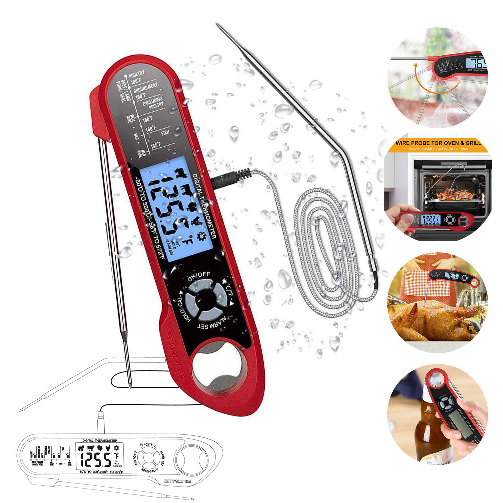 Double-Probe Meat Thermometer Wireless Digital Oven Grill Thermometer BBQ Gift gallery