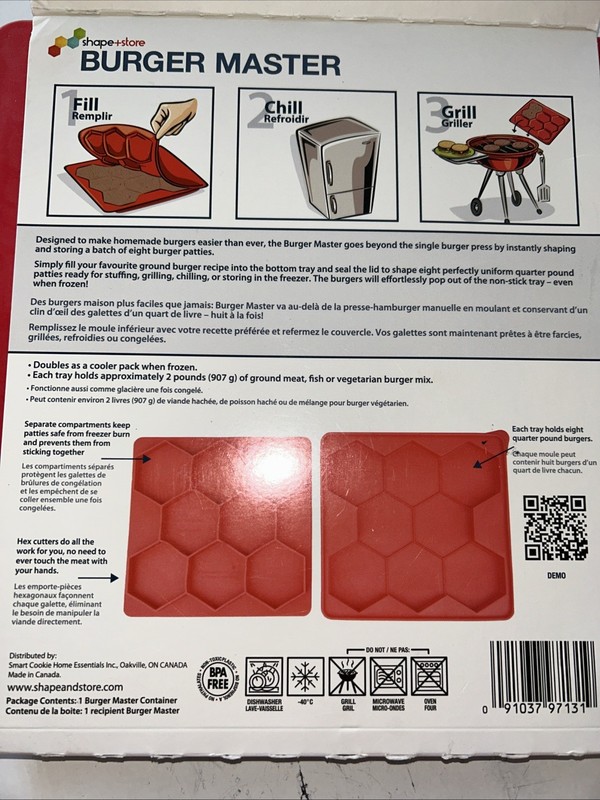 New Shape + Store Burger Master Hamburger Mold Storage Makes 8 1/4lb Burgers Red gallery