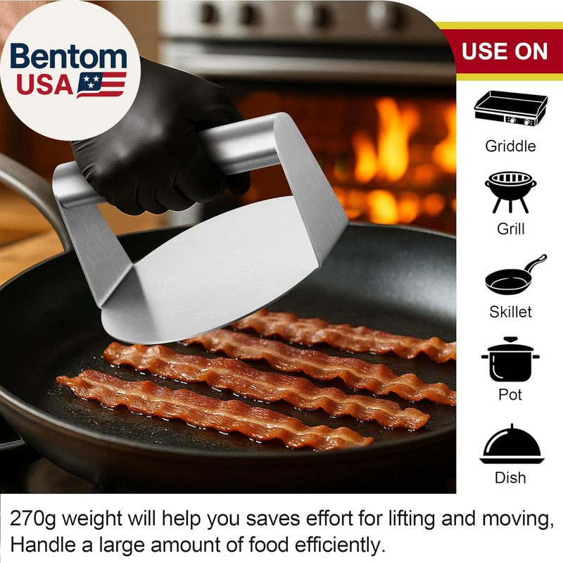 Smash Burger Press for Griddle (5.5 Inch), Stainless Steel Hamburger Smasher, Fl gallery