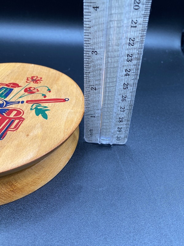 Vintage Wooden Round Hamburger burger press Hand Painted Vintage kitchen gallery