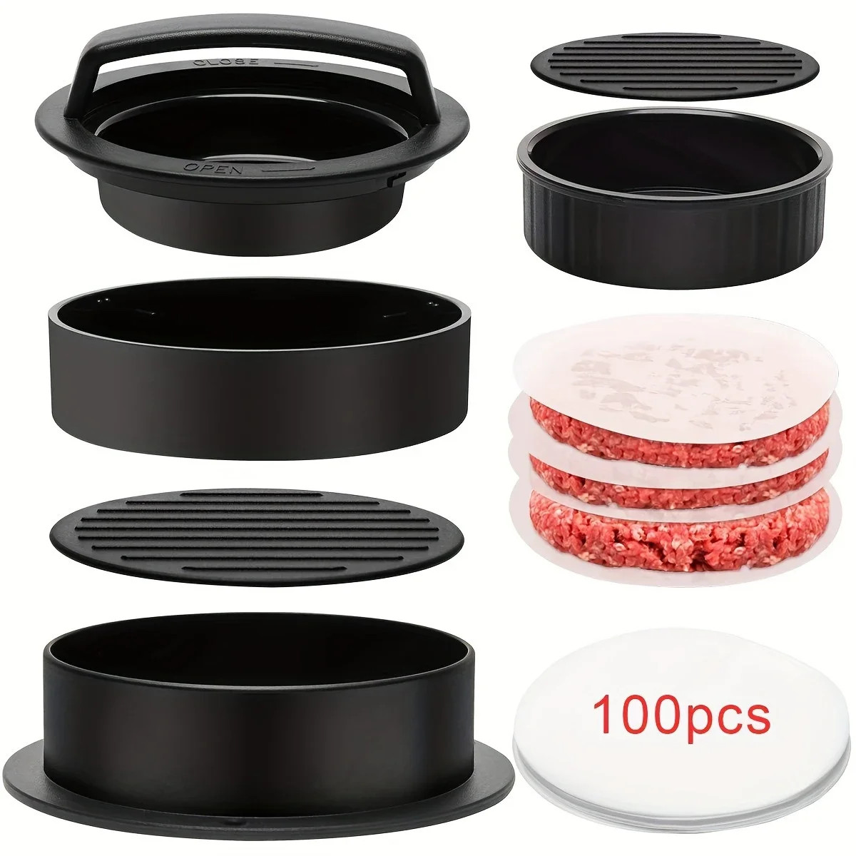 3 in 1 Burger Press Patty Maker Stuffed Hamburger Press Kit with 100 Wax Papers gallery