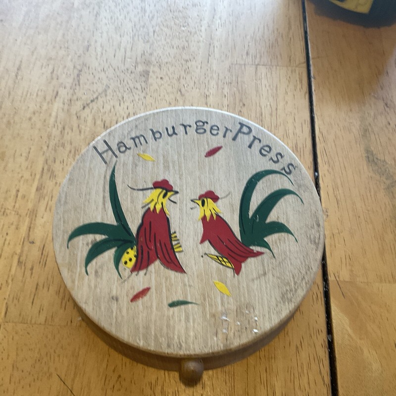 Vintage Hamburger Press Roosters Wood Made in Japan Retro Kitchen gallery