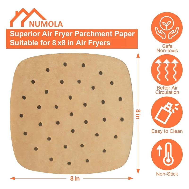 Numola 100 Pcs Air Fryer Liners Disposable Parchment Paper, 8 8IN, Unbleached gallery