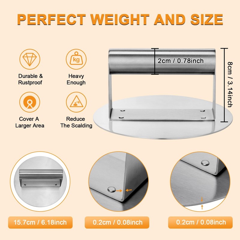 Stainless Steel Burger Press 6.2" Round Smash Burger Press Pro NonStic gallery