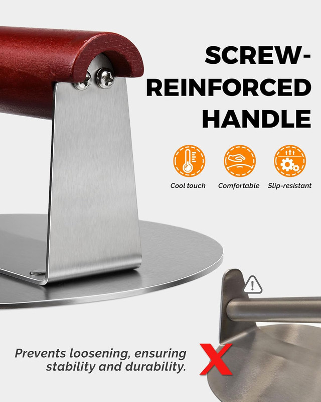 6.2" Stainless Steel Smashed Burger Press with Extra Wide Heat-Resistant Wood Ha gallery