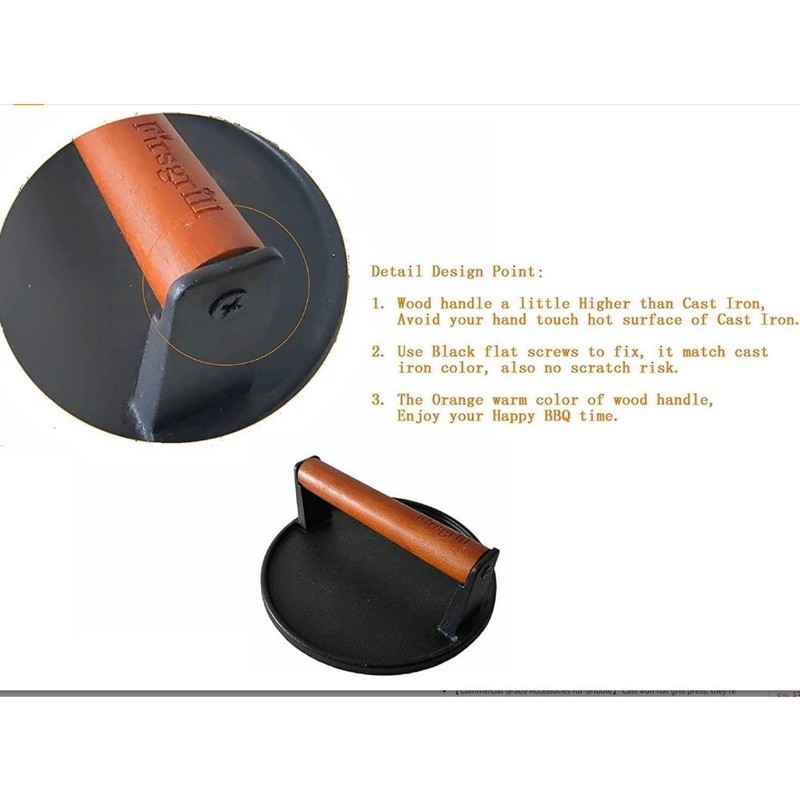 Cast Iron Burger Press, Round and Rectangle Grill Press with Wood Handle gallery