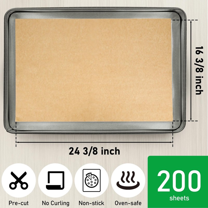 EcoDispose Non-Stick Precut Parchment 16-3/8" x 24-3/8"x200PCS, Unbleached gallery