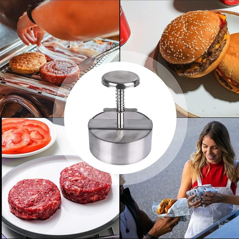 304 Stainless Steel Hamburger Press 4.5Inch Adjustable Patty Maker Mold gallery