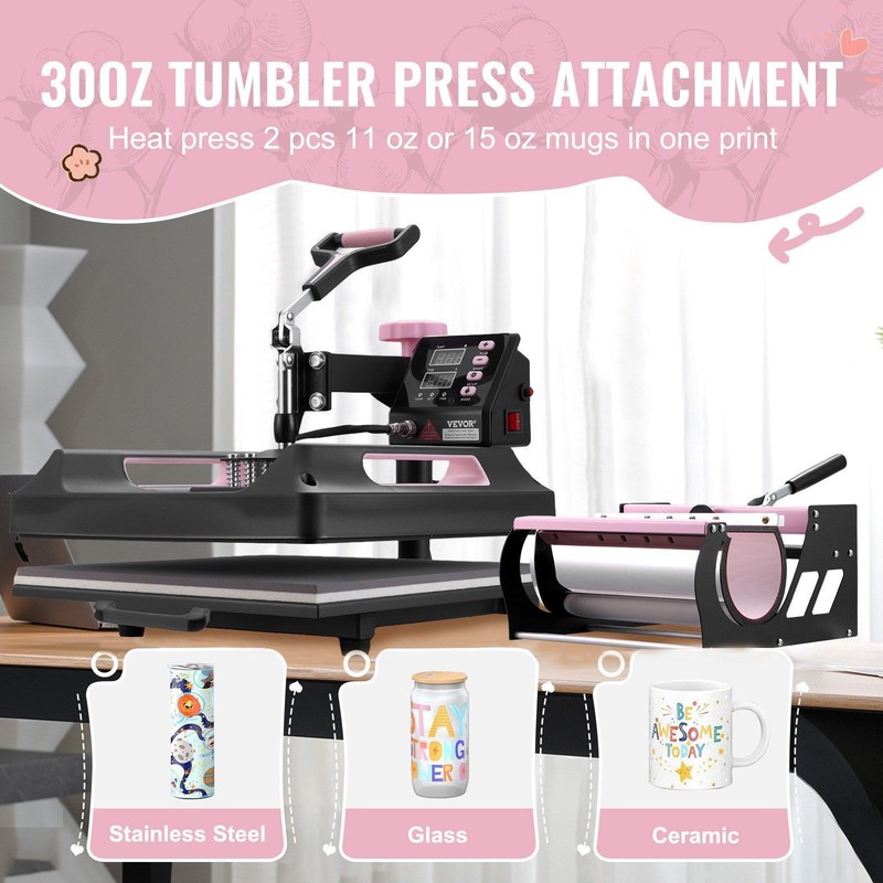15x15in Digital Swing-Away Heat Press, 30oz Dual-Mug Tumbler, Teflon Nonstick gallery