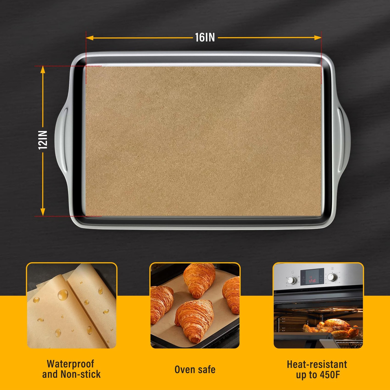 Vosda Parchment Paper Sheets for Baking 12-16 IN Precut 12x16-200pcs, Brown gallery