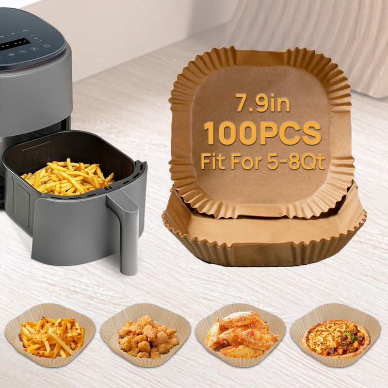 Smad 100 Pcs Air Fryer Paper Liners, 7.9 Inch Unbleached 7.9in, Natural gallery