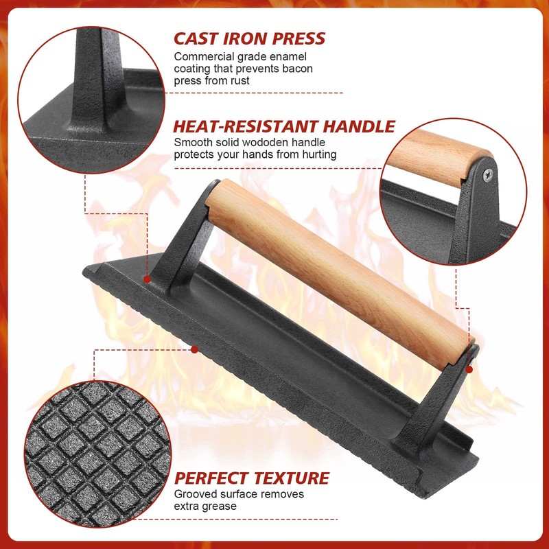 3 PCS 8x4" Cast Iron Grill Press 2.2 Lbs Bacon Burger Sandwich Weight gallery