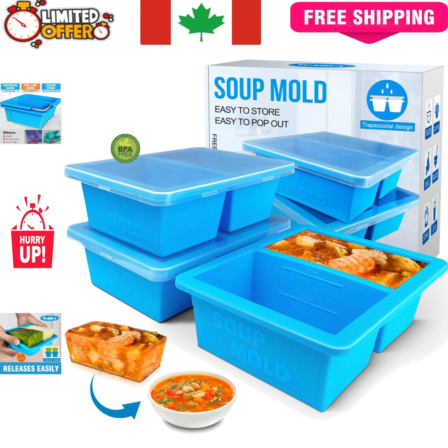 BPA-Free Silicone Soup Freezer Container Set - 3 Cubes, Odor-Free, 17.6cm gallery