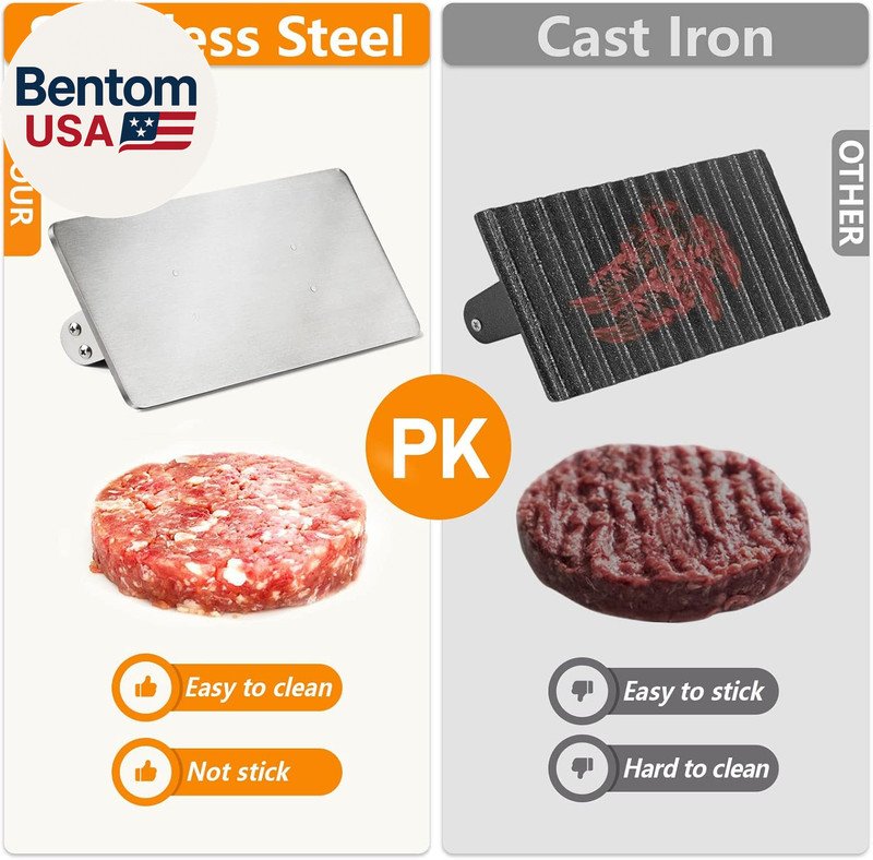 Stainless Steel Bacon Press, 9 Inch Large Heavy Duty Burger Press with Wood Hand gallery