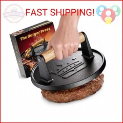 Smash Burger Press 6.5”,Cast Iron Flat Round Edge Grill/Bacon/Meat/Hamburger/Che