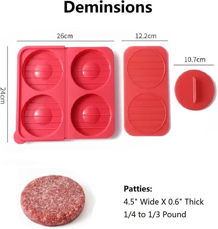 Silicone Burger Press 4.5" 1/4-1/3 lb Patties 4 in 1 Hamburger Press Patty Maker gallery