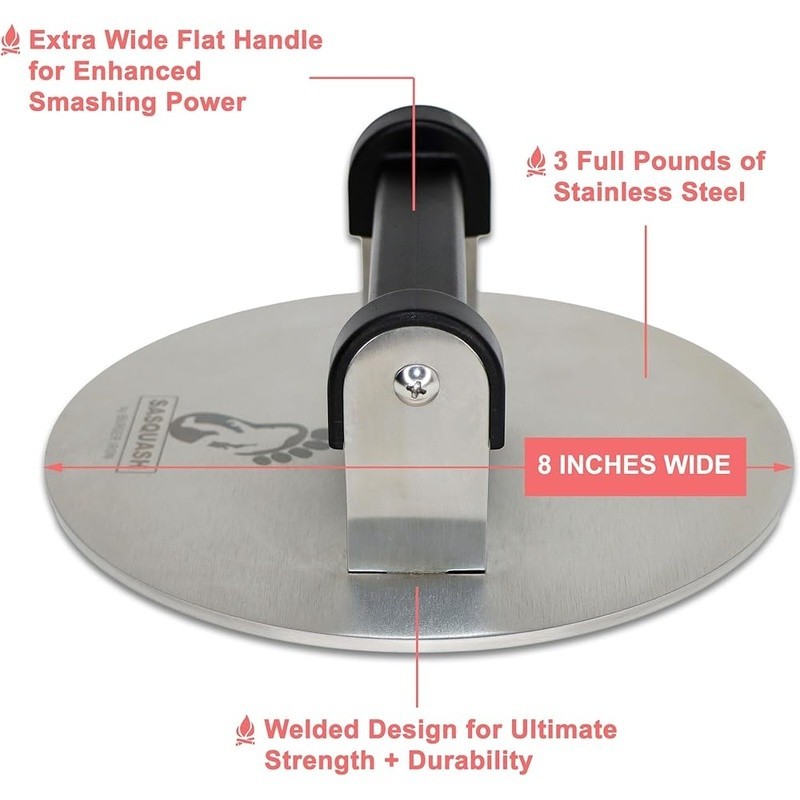 Heavy Duty Stainless Steel Burger Press 8 Inch Smashing Power Easy Clean Handle gallery
