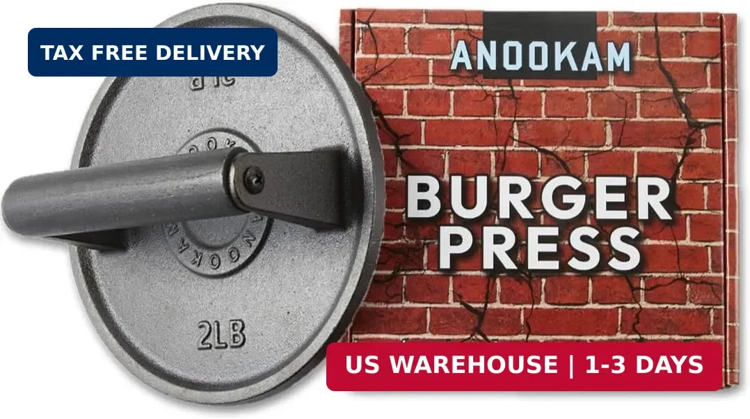 Barbell Plate Design Cast Iron Burger Press 6.5" Round Heavy-Duty Smash Burger P gallery
