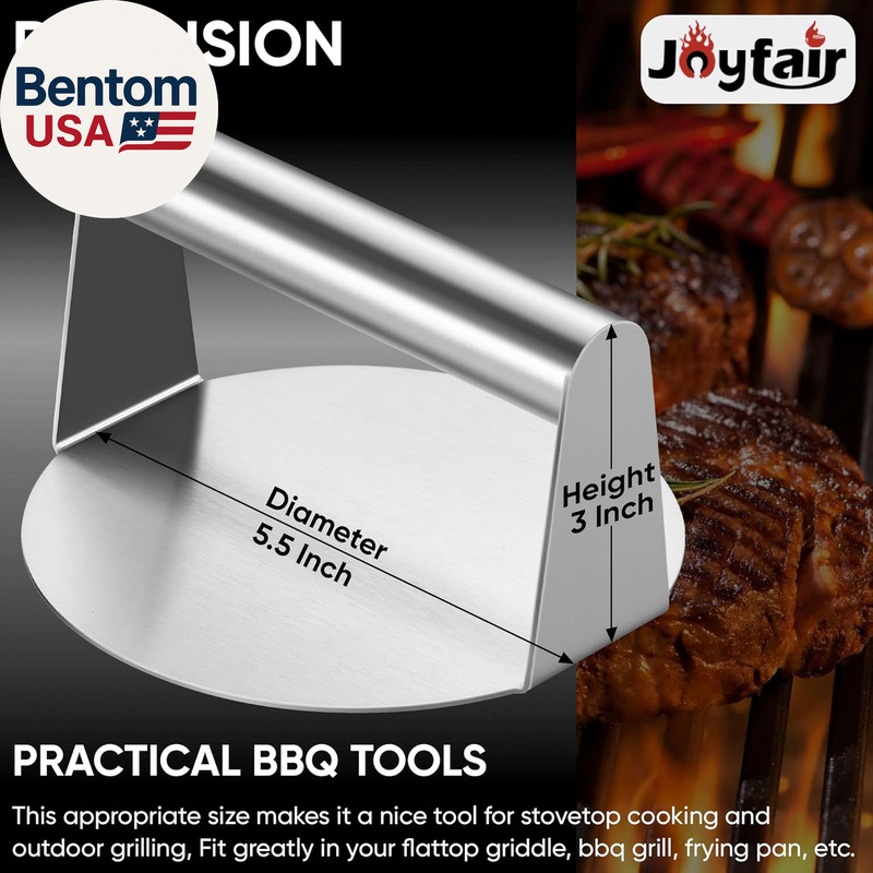 Smash Burger Press for Griddle (5.5 Inch), Stainless Steel Hamburger Smasher, Fl gallery