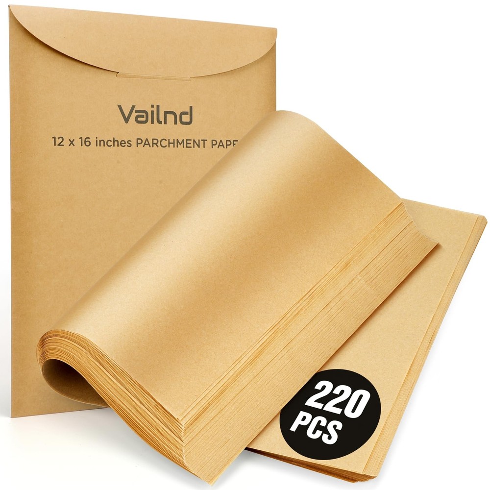 Vailnd 220 Pcs Unbleached Parchment Paper Sheets 12'' x 16'', Natural Brown