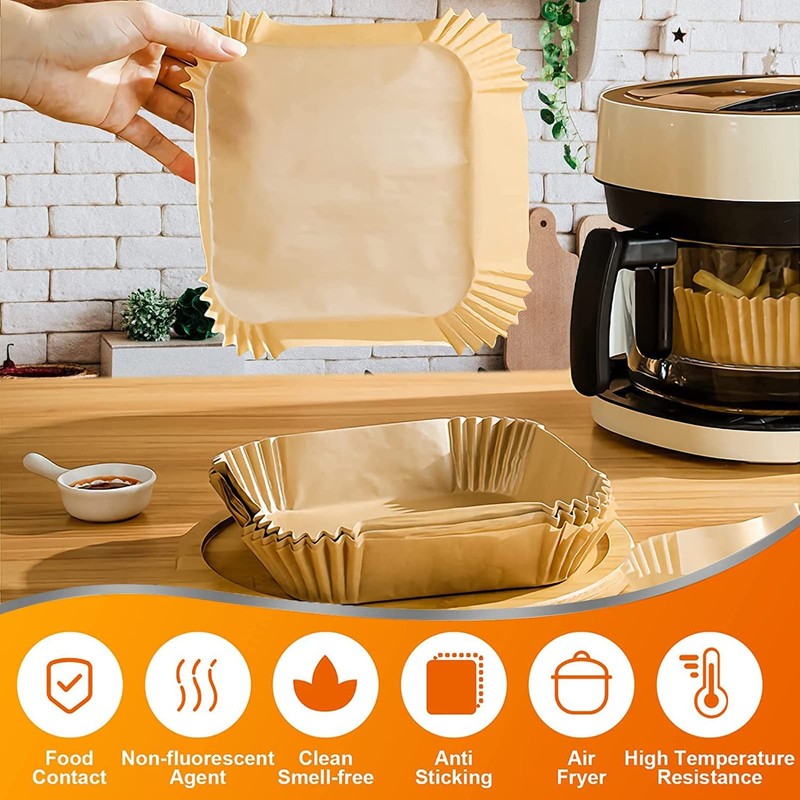 Air Fryer Liners 9 Inch, Airfryer Square-9inch (120pcs), Brown gallery