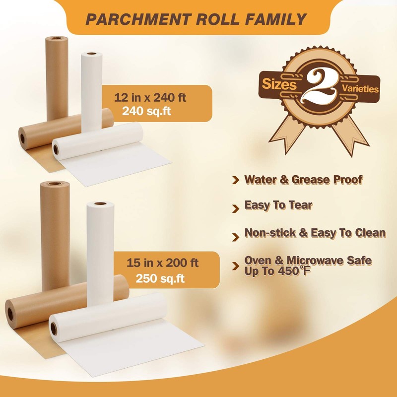 Unbleached Parchment Paper for Baking, 12 in x 240 ft, 240 Sq.Ft, gallery