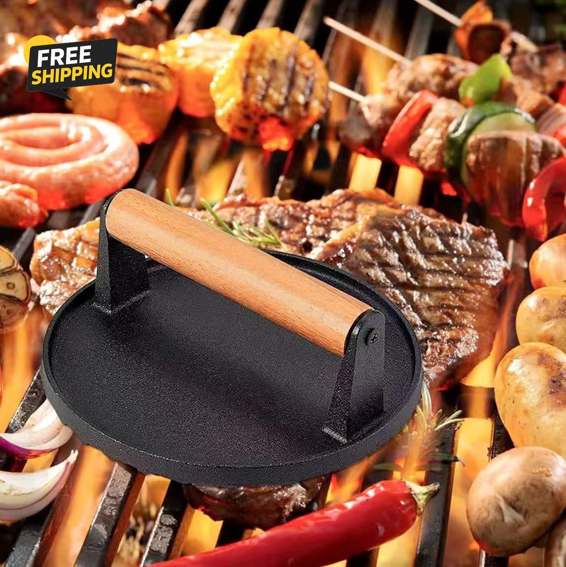 Kitchen Tools Heavy Duty Cast Iron Smash Burger Press round Barbecue Meat Flat gallery