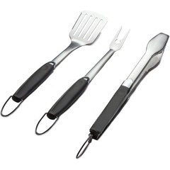 3 Piece Stainless Steel BBQ Grill Tool Set w/Tongs, Spatula & Fork – Accessor…