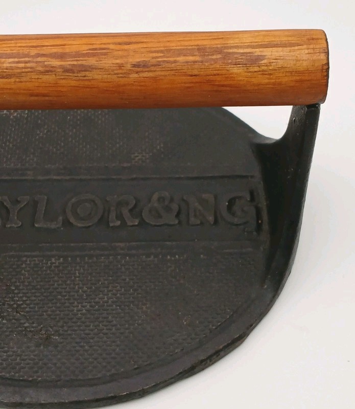 Vintage 1979 Taylor & NG Cast Iron Bull Press W/ Handle Grilling Hamburger Oval gallery