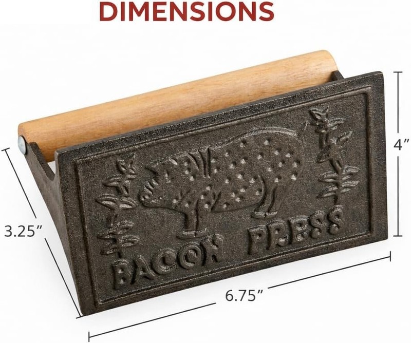 Cast Iron Bacon Press Heavy Duty Rectangular With Wooden Handle Kitchen Tool gallery