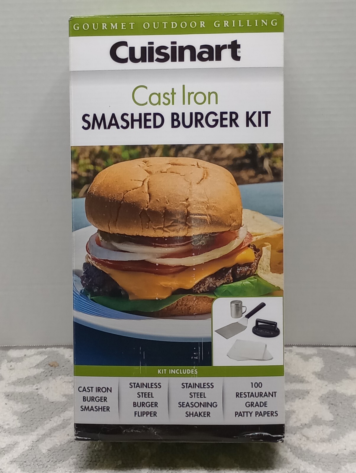 NIB Cuisinart Cast Iron Smashed Burger Kit Items Included Listed In Photo 1 gallery