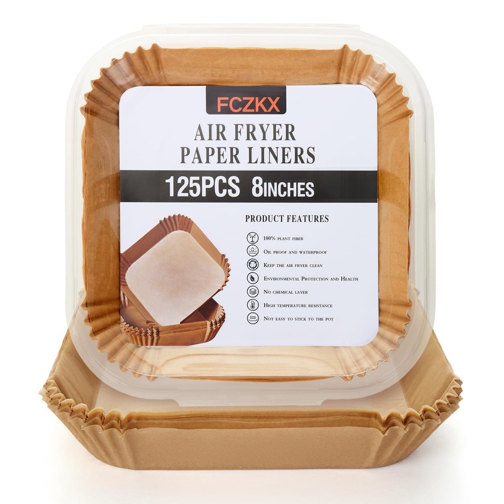 Air Fryer Paper Liners 125Pcs 8-inch Non stick and 8"Square, natural color