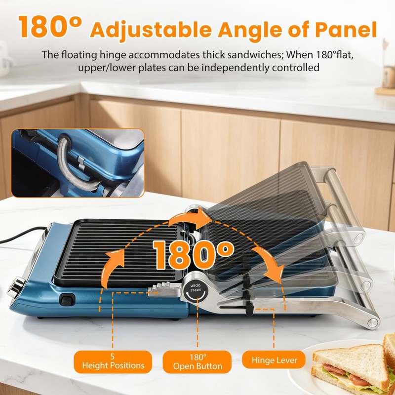 Taylor Swoden 7-in-1 Panini Press Sandwich Maker, 1500W Electric Indoor Grill... gallery